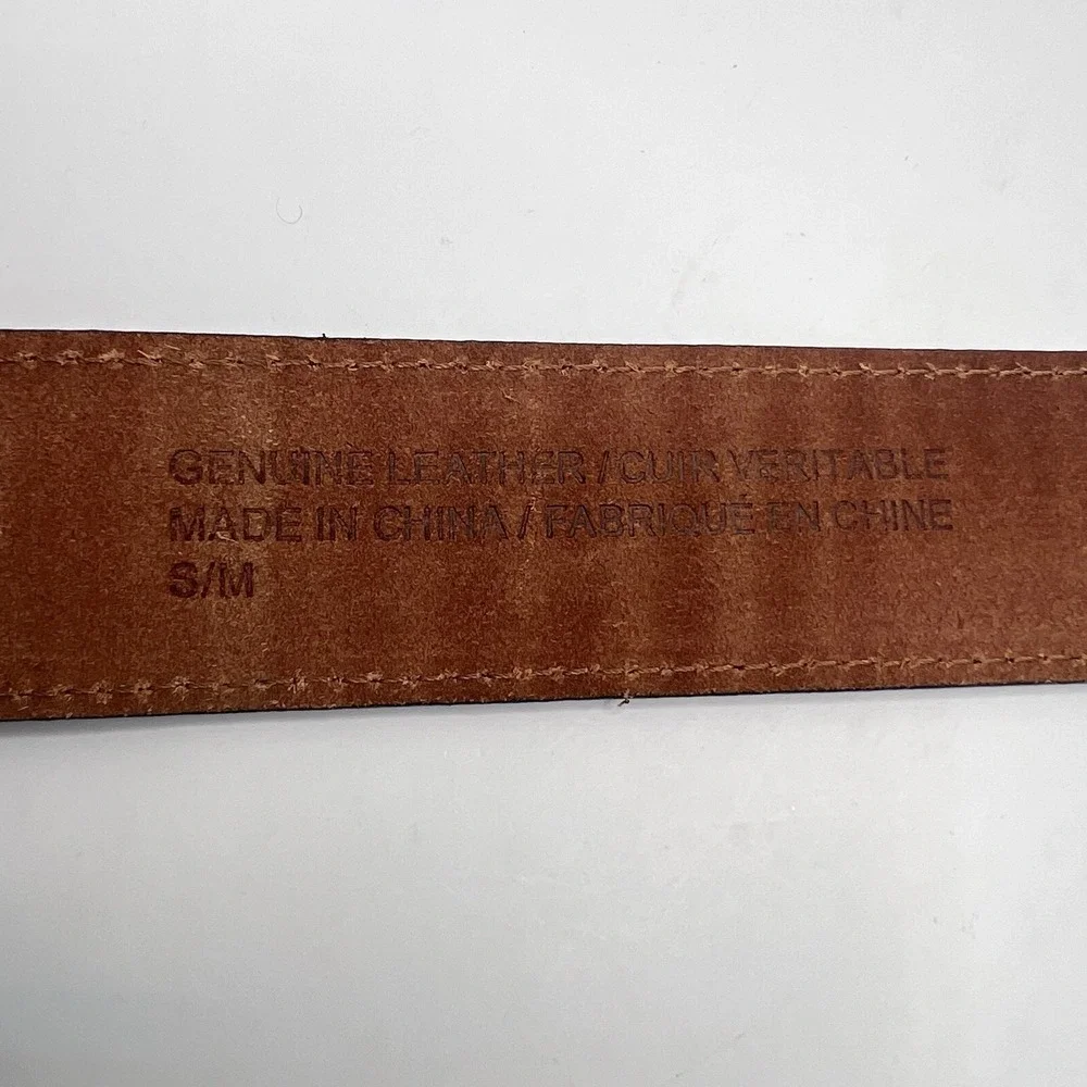 Leather Leaf Print Embossed Western Belt Women's S/M Brown Rodeo Boho